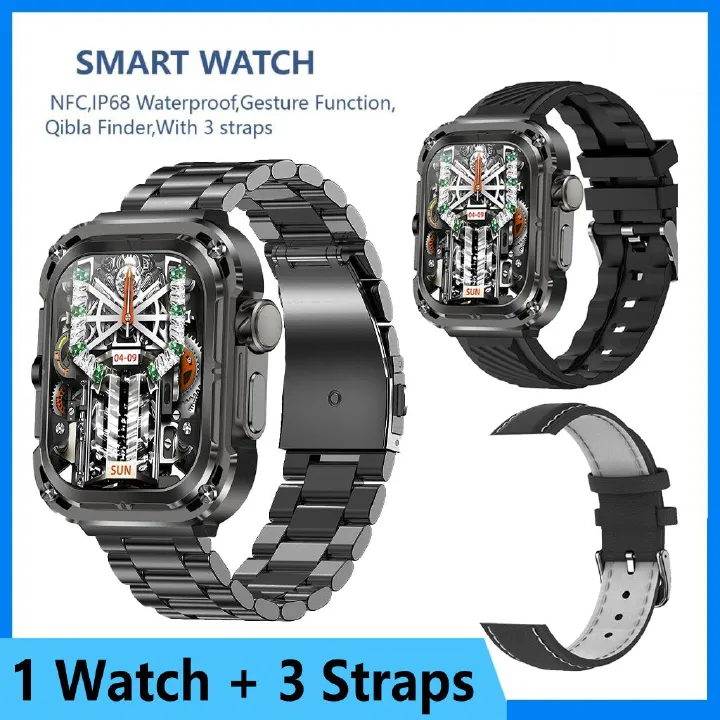 Z85 MAX Smart Watch Men Outdoor Super Sturdy Sports Waterproof Smartwatch for Men 3in1 NFC GPS Stainless Steel Smart Watch Wristband Fitness SMART Bracelet With 3 Straps long endurence For Android IOS