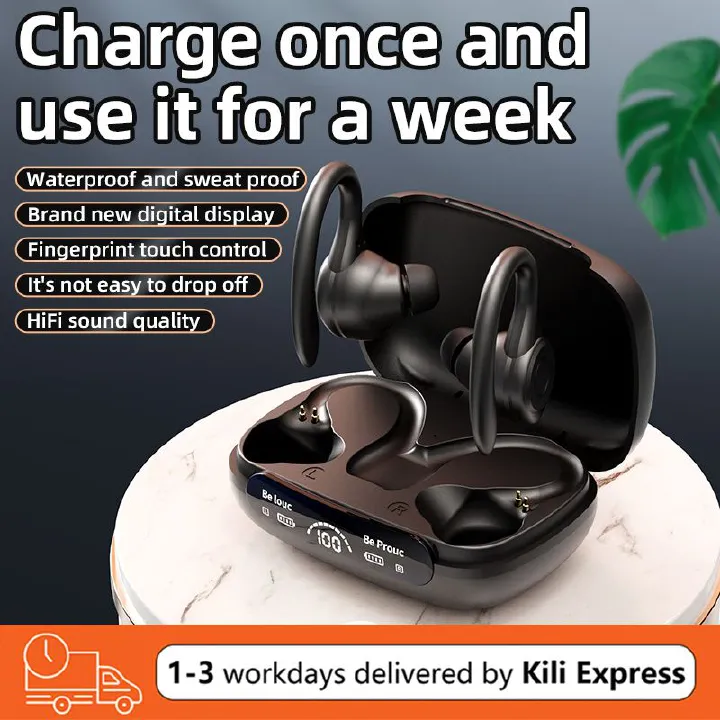 TWS Ture Wireless Earbuds Y7 Bluetooth 5.3 Headphones 24Hrs Playtime with Charging Case LED Diaplay Hi-Fi Sweatproof Noise Canceling Over Ear Earhooks Touch Control Wireless Earphone with Microphone