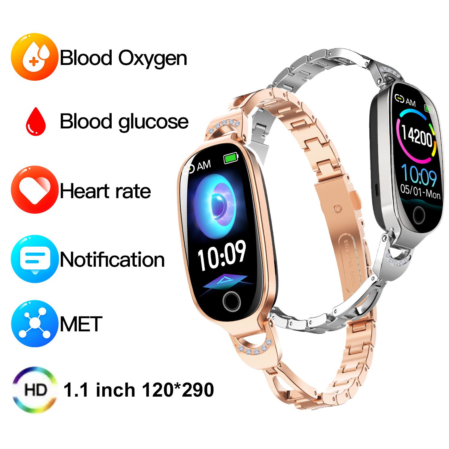 woman smartwatches Bluetooth call Heart Rate Monitor 1.1'' Full Touch Screen Stainless Steel Strap Waterproof Smart watch Fitness Sports Watches Smart Watch For Women ladies watches women gifts