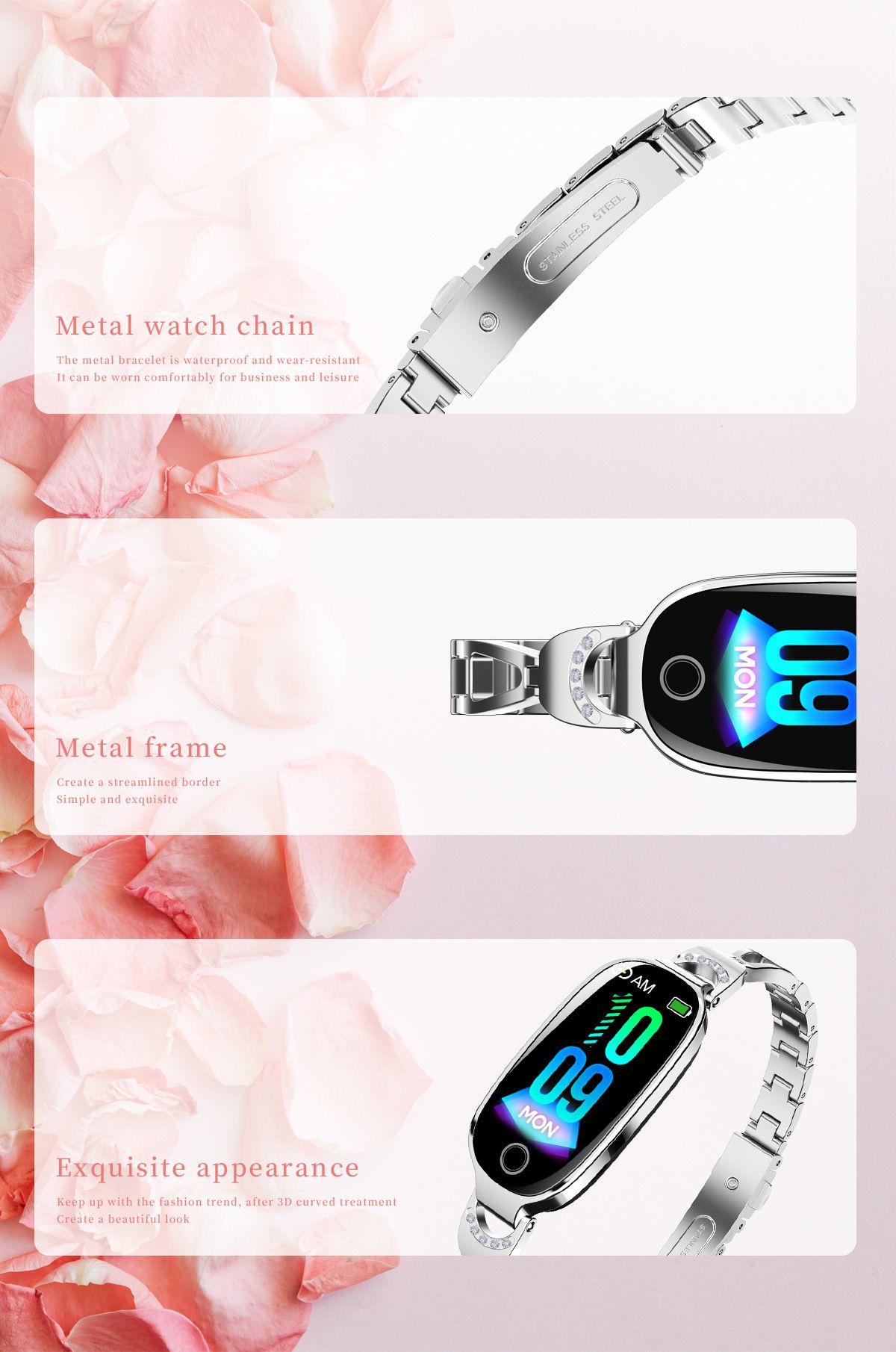 woman smartwatches Bluetooth call Heart Rate Monitor 1.1'' Full Touch Screen Stainless Steel Strap Waterproof Smart watch Fitness Sports Watches Smart Watch For Women ladies watches women gifts