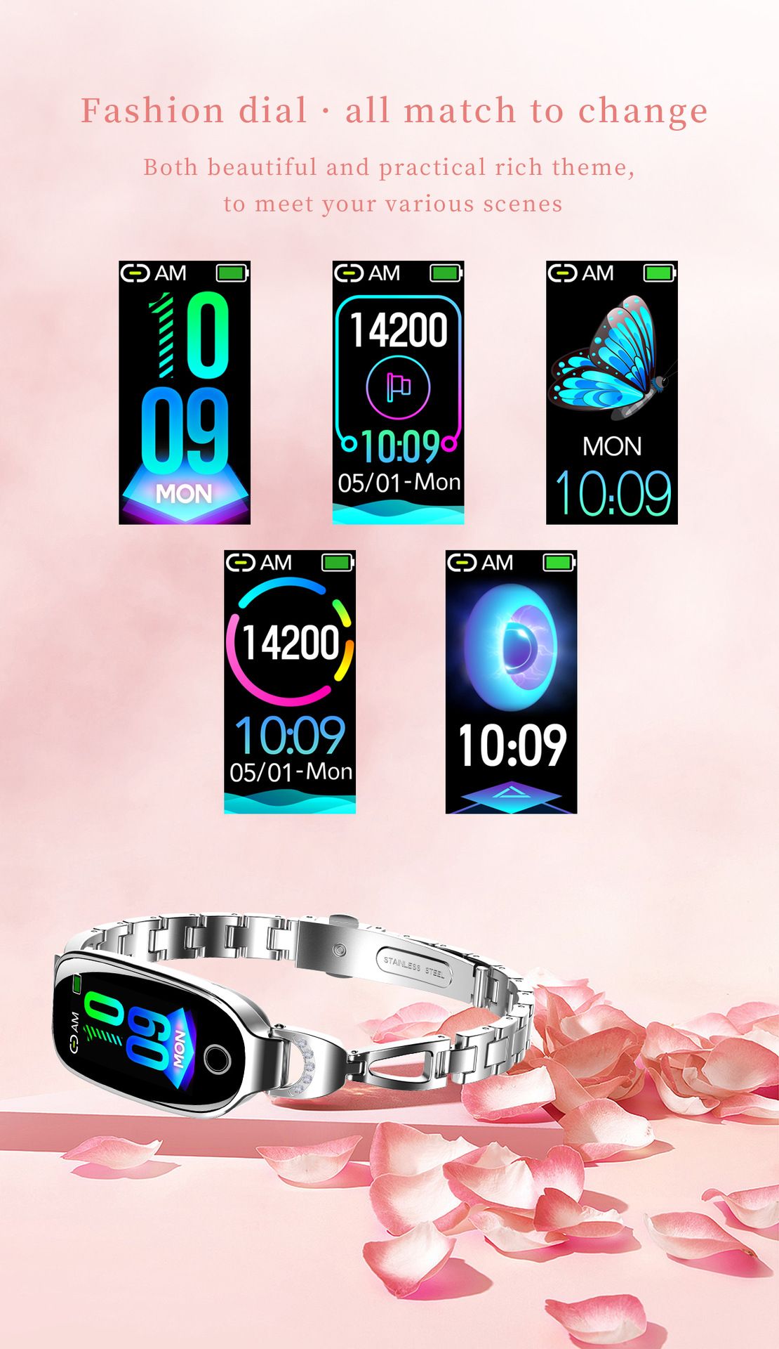 woman smartwatches Bluetooth call Heart Rate Monitor 1.1'' Full Touch Screen Stainless Steel Strap Waterproof Smart watch Fitness Sports Watches Smart Watch For Women ladies watches women gifts