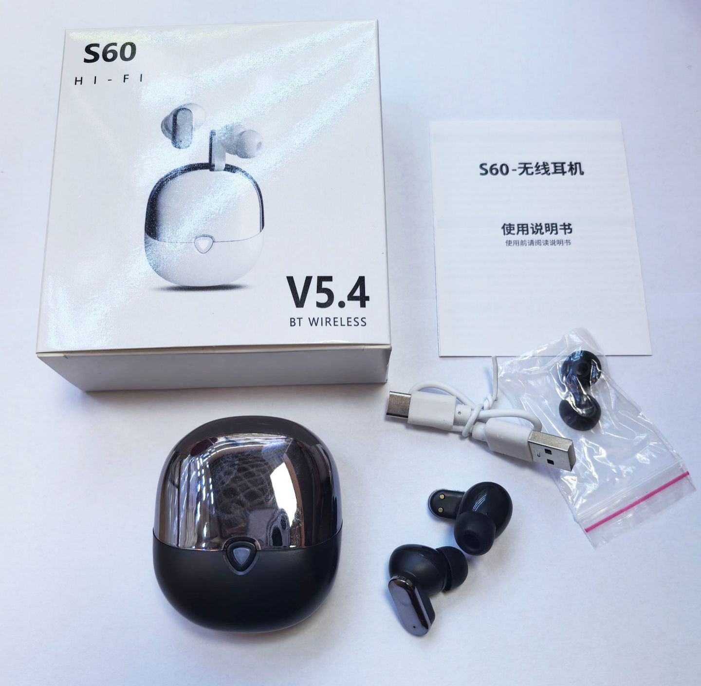 Aloking Earbuds S60 TWS Bluetooth Earphones Wireless Earphone Waterproof Earbuds With Mic Sports Running Game HiFi Headset Noise Reduction Bluetooth 5.4 mini Bluetooth Earpods Bluetooth Small Ear buds
