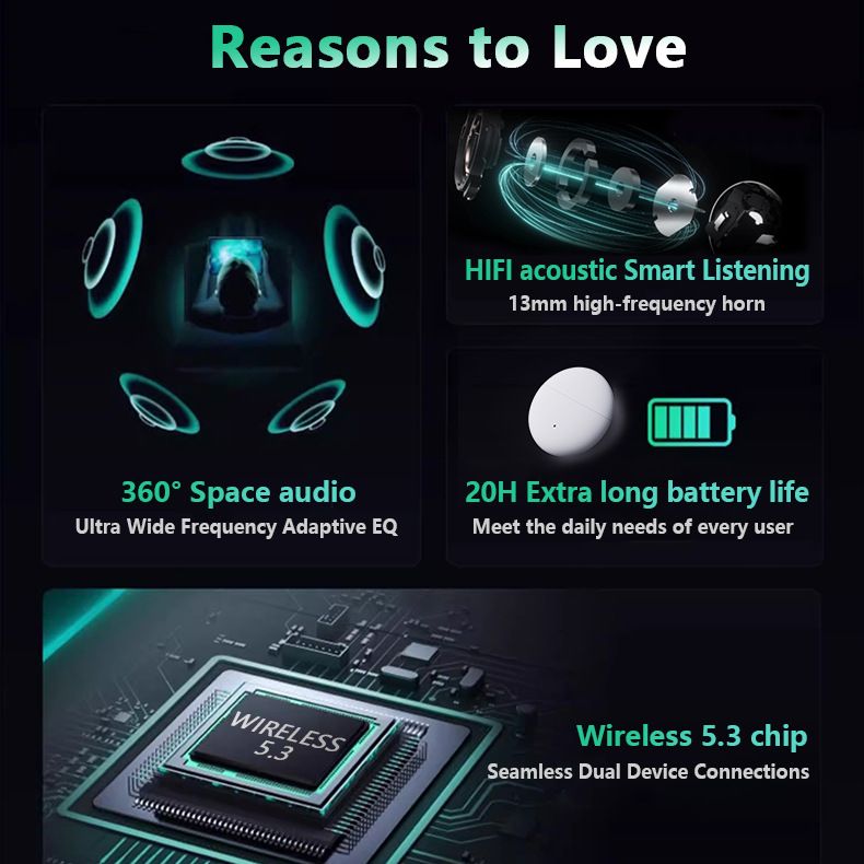 H5 Max Bluetooth 5.3 Headphones TWS Macaron Wireless Headphones High Battery Earbuds Bluetooth Earphones Wireless Earphone Bluetooth Earbuds With Mic Noise Cancelling Waterproof Earpods Wireless Pods