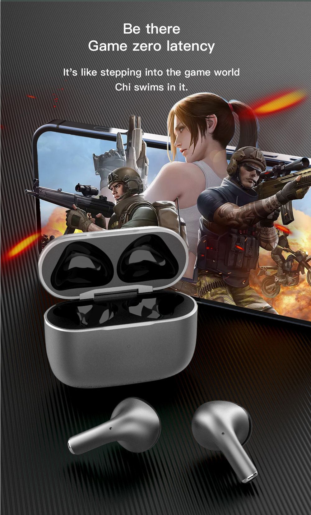 Aloking New K58 Wireless Bluetooth Headset Binaural Game With High Sound Quality And No Delay Steel Metal Wireless Earphones Bluetooth Headphone In-ear Earpod Earphones With Microphone For IOS/Android