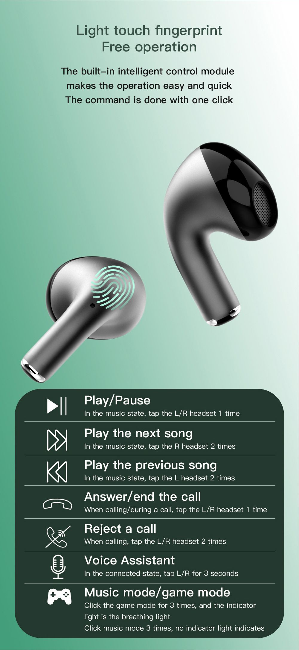 Aloking New K58 Wireless Bluetooth Headset Binaural Game With High Sound Quality And No Delay Steel Metal Wireless Earphones Bluetooth Headphone In-ear Earpod Earphones With Microphone For IOS/Android
