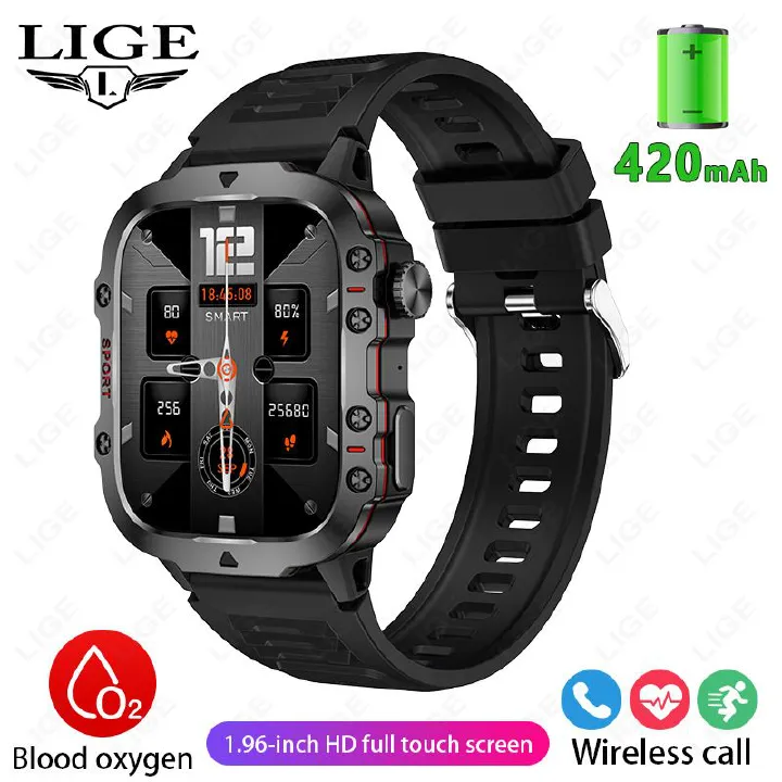 LIGE Men's Multi-functional Waterproof Bluetooth Call Health Heart Rate Monitoring Smart Watch Men's Smartwatch Fitness Sports Smart Watch Outdoor Long Battery Life Touch Screen Smart Bracelet For Men