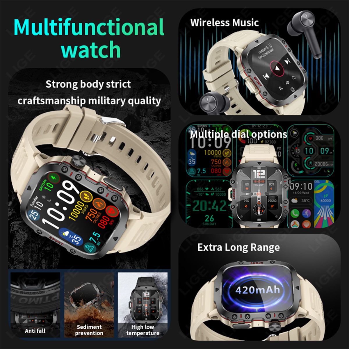 LIGE NEW QX11 Blurooth call Smart Watch Men Women 420mAh Large Battery 1.96 inch HD screen 3ATM Waterproof SOS Phone Call Outdoor Sports Smart Watch Heart Rate Sleep Monitoring Smartwatch For Men
