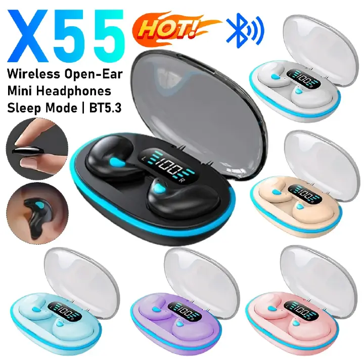 Aloking NEW X55 TWS Wireless Bluetooth Earbuds headset Waterproof Earphones X55 Sleeping Earbuds Wireless Mini earpiece TWS Stereo Headphones Noise Reduction Bass Earpods for phone xiaomi iphone