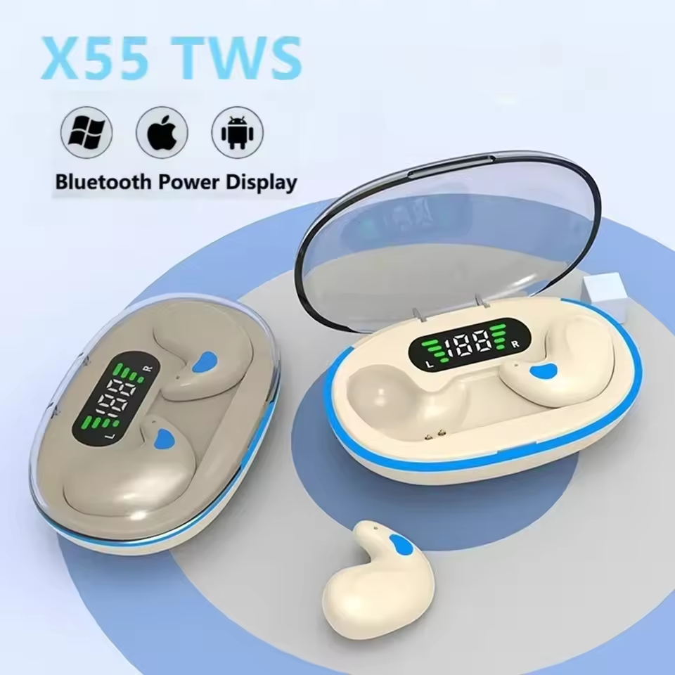 Aloking Original X55 Earbuds Wireless Sleep Earphone TWS Noise Reduction Invisible Earphone Sleeping Headset Bluetooth Sport Headphones Earbuds X55 Sleeping Airpod Mini Super Bass Sound Earpods Earbud