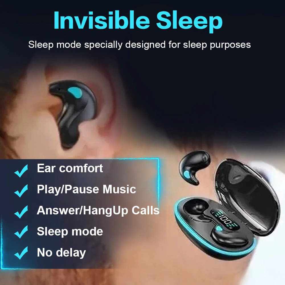 Aloking Original X55 Earbuds Wireless Sleep Earphone TWS Noise Reduction Invisible Earphone Sleeping Headset Bluetooth Sport Headphones Earbuds X55 Sleeping Airpod Mini Super Bass Sound Earpods Earbud