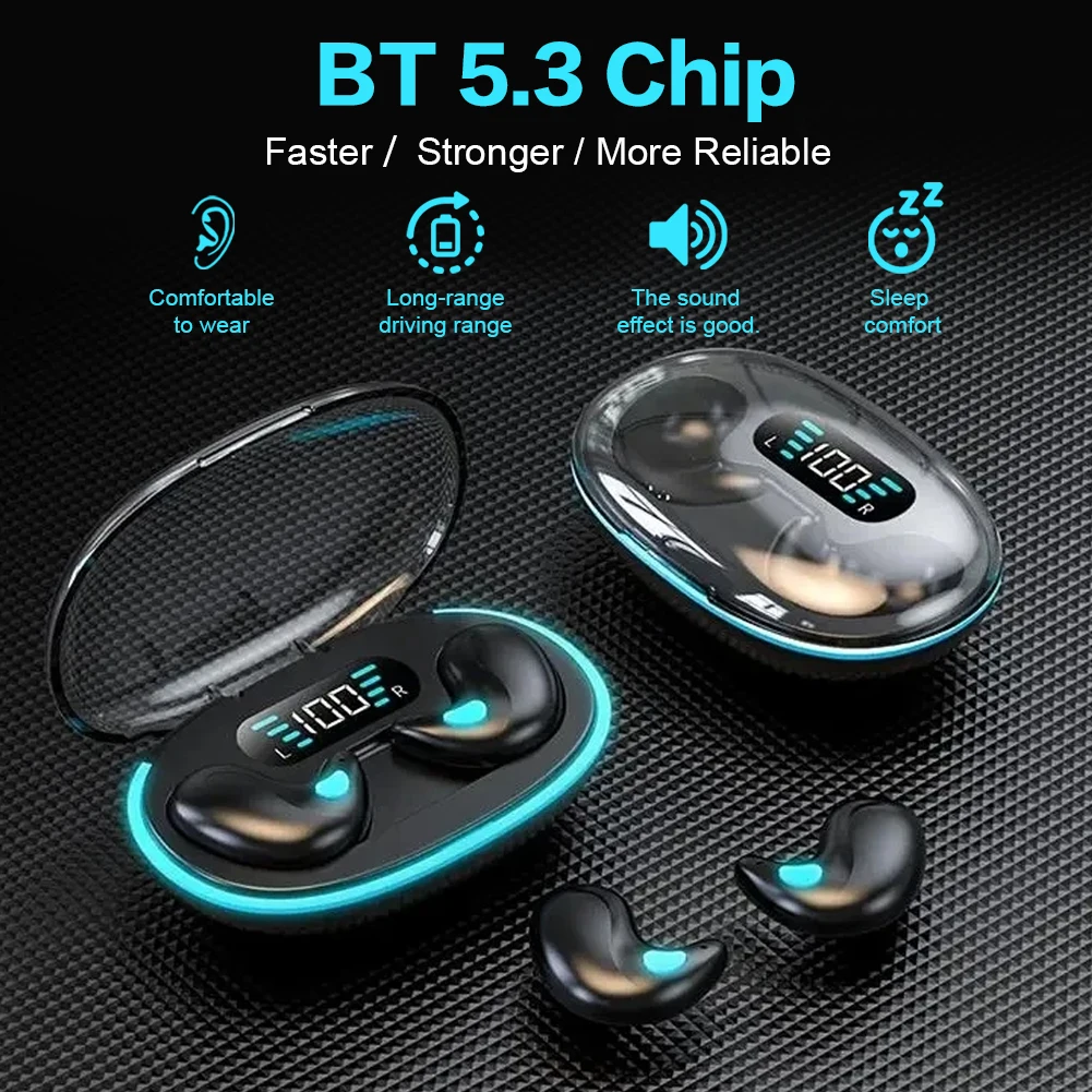 Aloking Original X55 Earbuds Wireless Sleep Earphone TWS Noise Reduction Invisible Earphone Sleeping Headset Bluetooth Sport Headphones Earbuds X55 Sleeping Airpod Mini Super Bass Sound Earpods Earbud