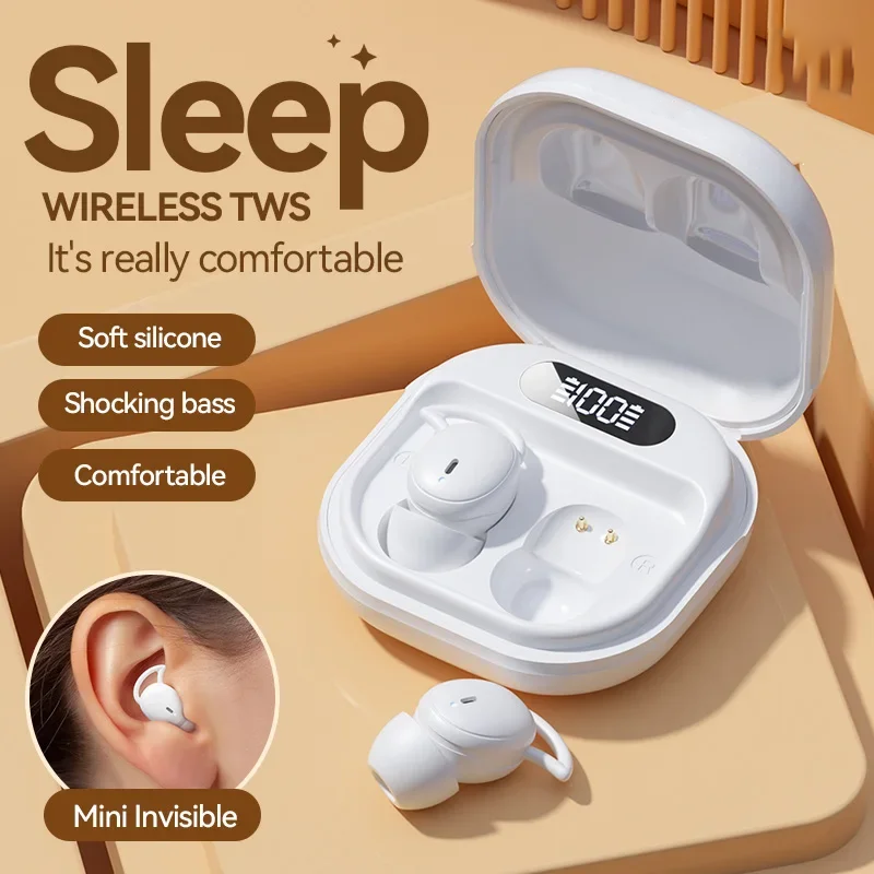 Aloking Wireless Sleep Invisible Earbuds Bluetooth 5.4 Gaming Sport Headphones HiFi Stereo Bass Sound Music Headphones TWS Earphones Mini Wireless Earphones Noise Cancelling Bluetooth Earpods AirPods