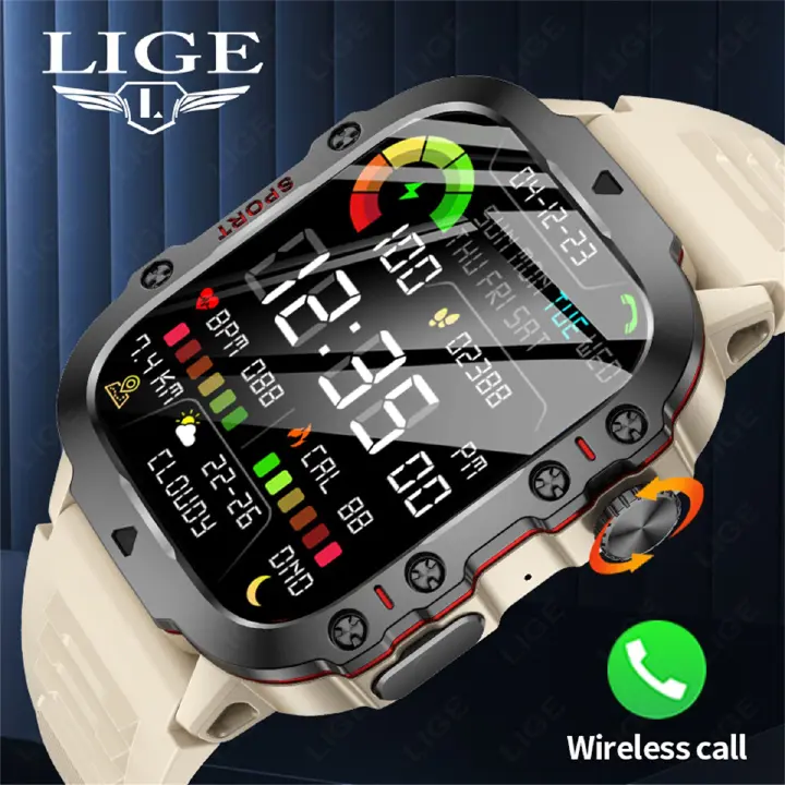 LIGE Smart Watch Men Women Outdoor Sports Fitness Tracker Smart Watch QX11 Bluetooth call Rugged 1.96'' HD Touch screen 3ATM Waterproof SOS Phone Call Heart Rate Sleep Monitoring Smartwatch For Men