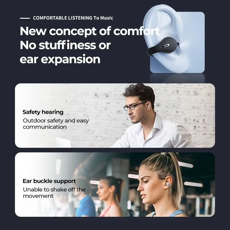 Aloking TWS Wireless Bluetooth Earphone Clip On Ear Sports Earbuds HIFI Stereo Sound Earpods Bluetooth Painless Headset Not in Ear Wireless Earphone Original Bluetooth Earpods Wireless Earphones