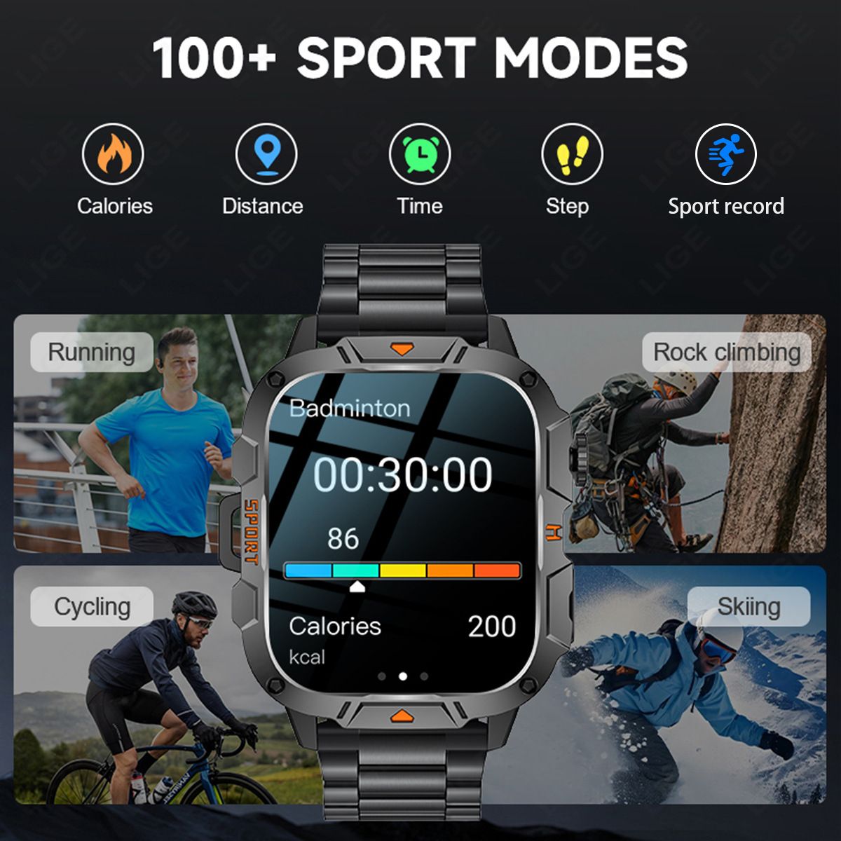 QX12 New Smart Watch Multi-functional Bluetooth Call Waterproof Pedometer Sports Men's Watch Rugged Military Sports Smart Watch For Men Heart Rate Monitor Outdoor Smart Watch With LED Flashlight SOS