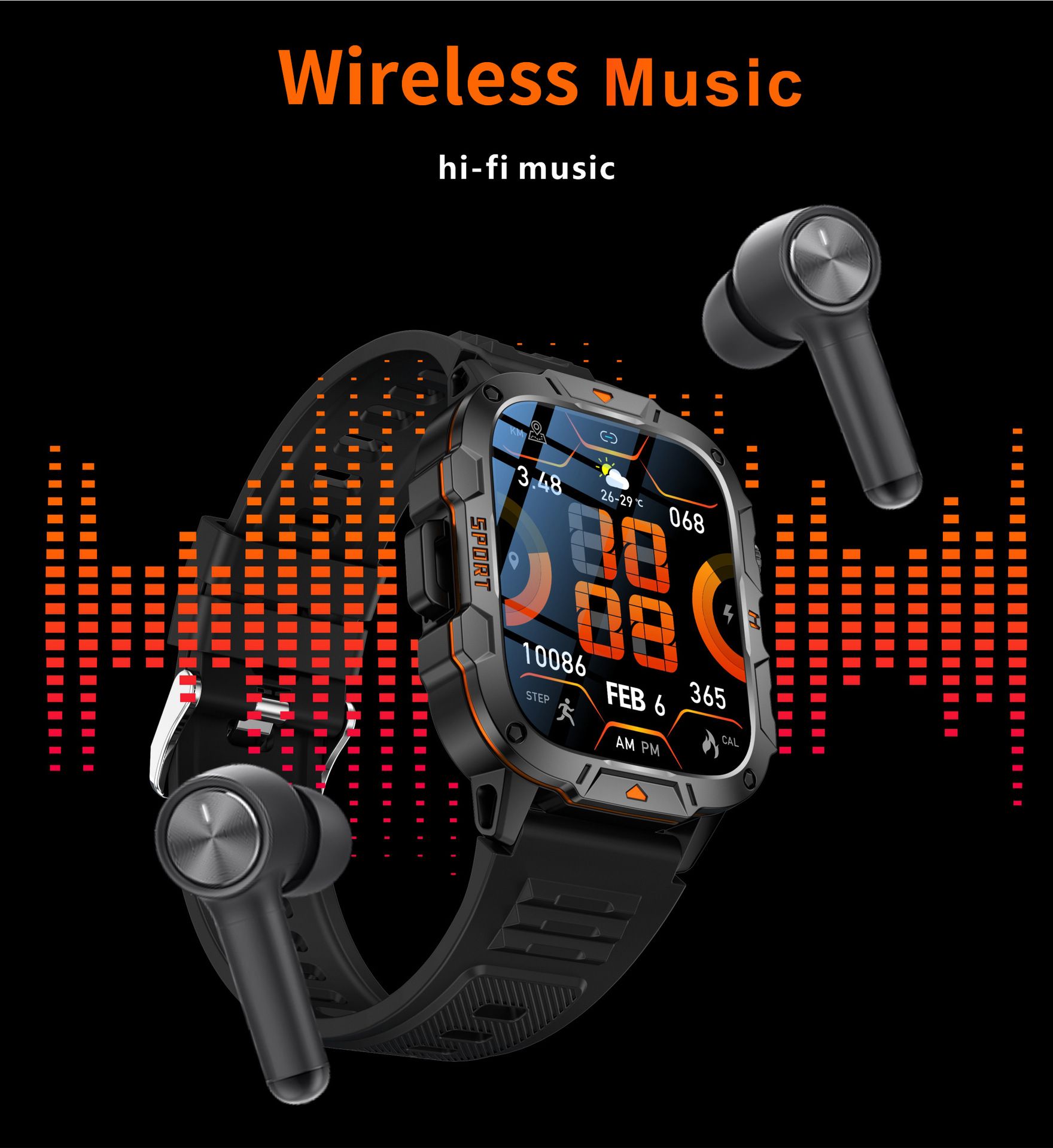 QX12 New Smart Watch Multi-functional Bluetooth Call Waterproof Pedometer Sports Men's Watch Rugged Military Sports Smart Watch For Men Heart Rate Monitor Outdoor Smart Watch With LED Flashlight SOS