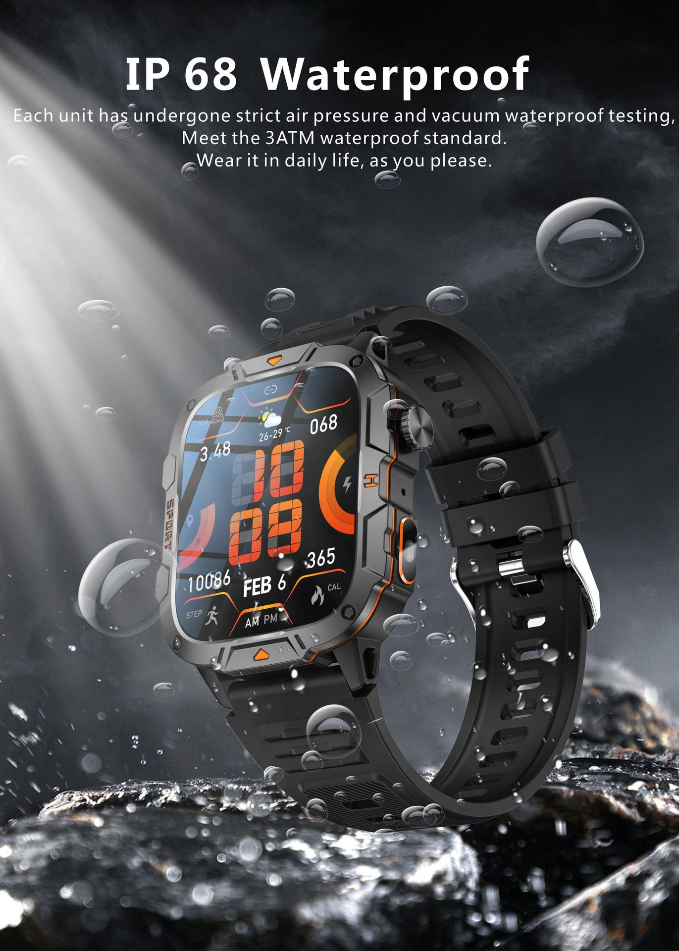 QX12 New Smart Watch Multi-functional Bluetooth Call Waterproof Pedometer Sports Men's Watch Rugged Military Sports Smart Watch For Men Heart Rate Monitor Outdoor Smart Watch With LED Flashlight SOS