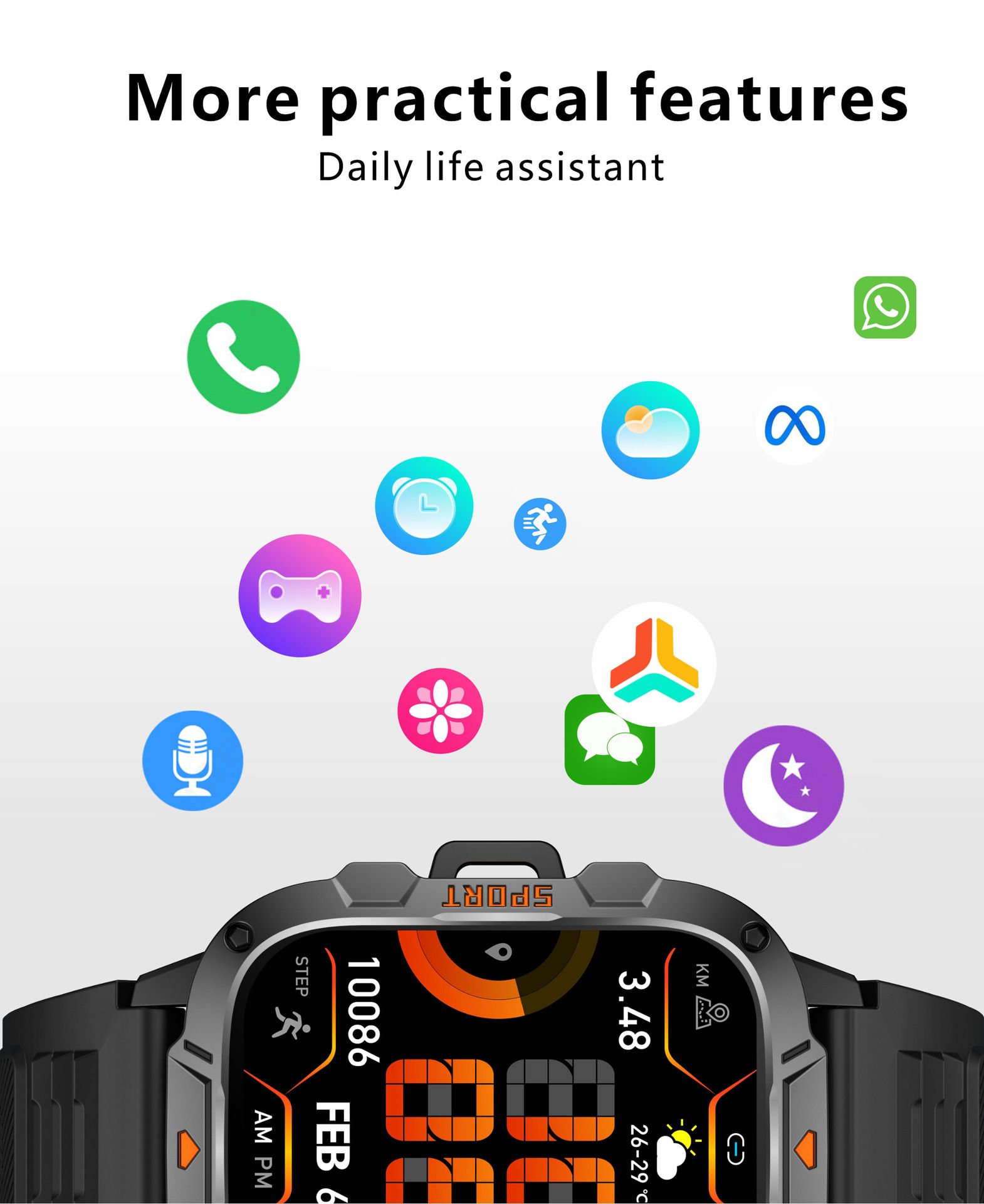 QX12 New Smart Watch Multi-functional Bluetooth Call Waterproof Pedometer Sports Men's Watch Rugged Military Sports Smart Watch For Men Heart Rate Monitor Outdoor Smart Watch With LED Flashlight SOS