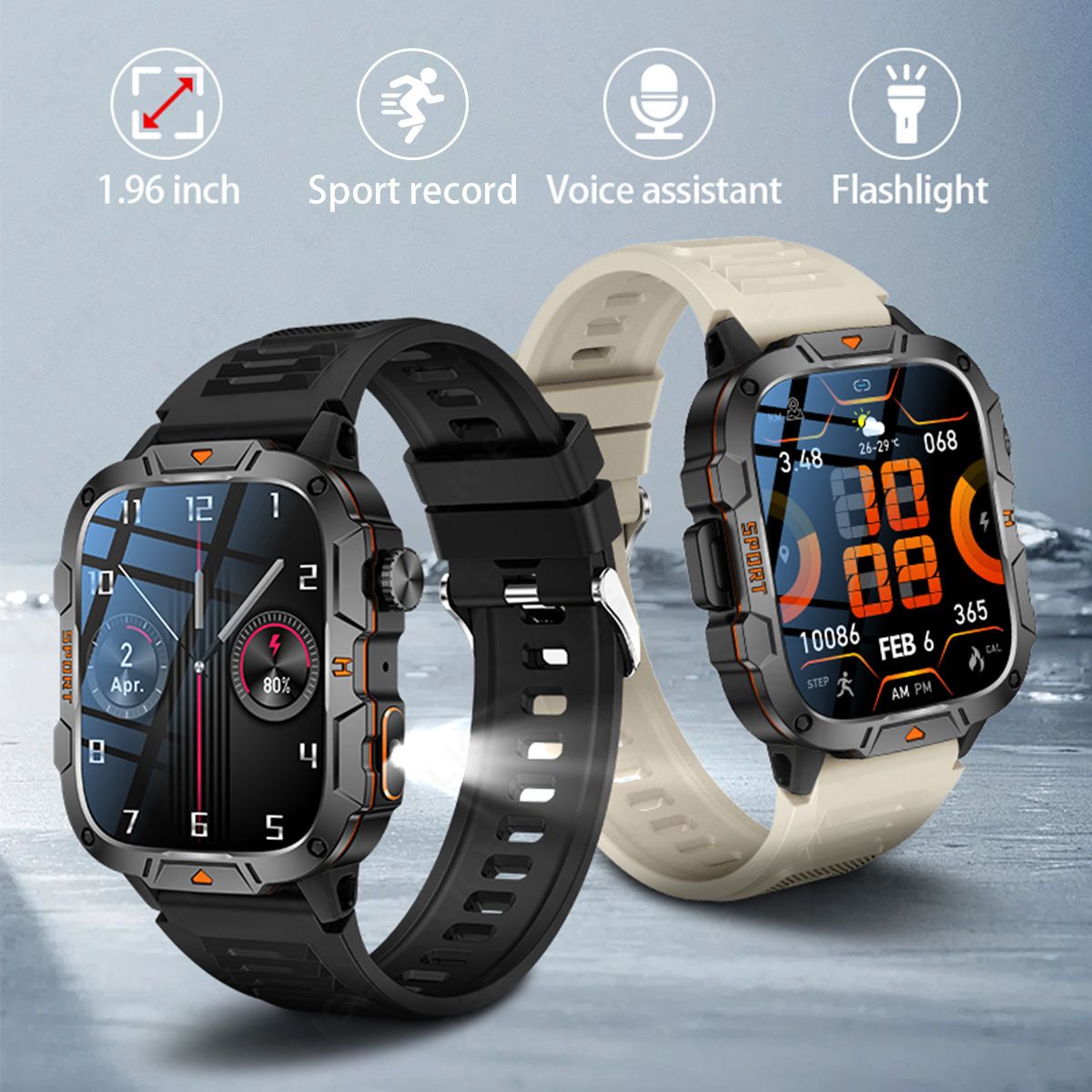 QX12 New Smart Watch Multi-functional Bluetooth Call Waterproof Pedometer Sports Men's Watch Rugged Military Sports Smart Watch For Men Heart Rate Monitor Outdoor Smart Watch With LED Flashlight SOS