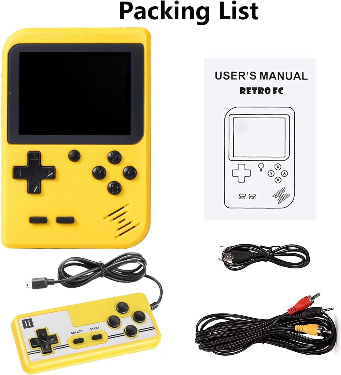 Handheld Games Console Portable Mini Retro Game Console with 500 Classical FC Games Support for Connecting TV & Two Players, 3 -Inches Screen 1020mAh Rechargeable Battery, Gift for Kids Adult