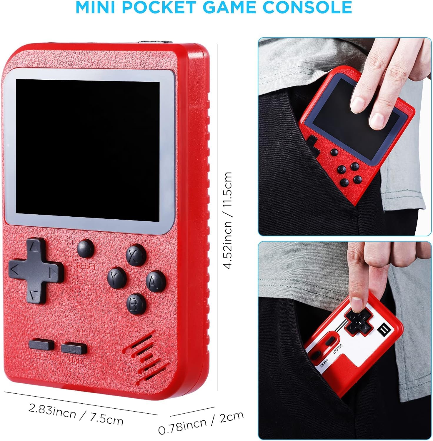 Handheld Games Console Portable Mini Retro Game Console with 500 Classical FC Games Support for Connecting TV & Two Players, 3 -Inches Screen 1020mAh Rechargeable Battery, Gift for Kids Adult
