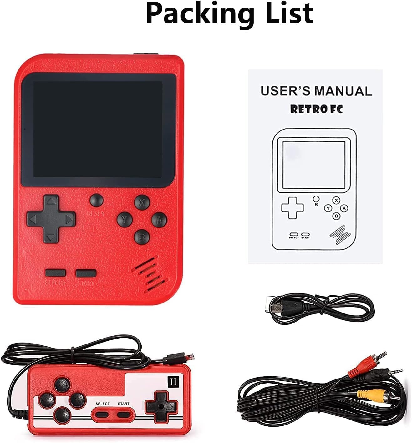 Handheld Games Console Portable Mini Retro Game Console with 500 Classical FC Games Support for Connecting TV & Two Players, 3 -Inches Screen 1020mAh Rechargeable Battery, Gift for Kids Adult
