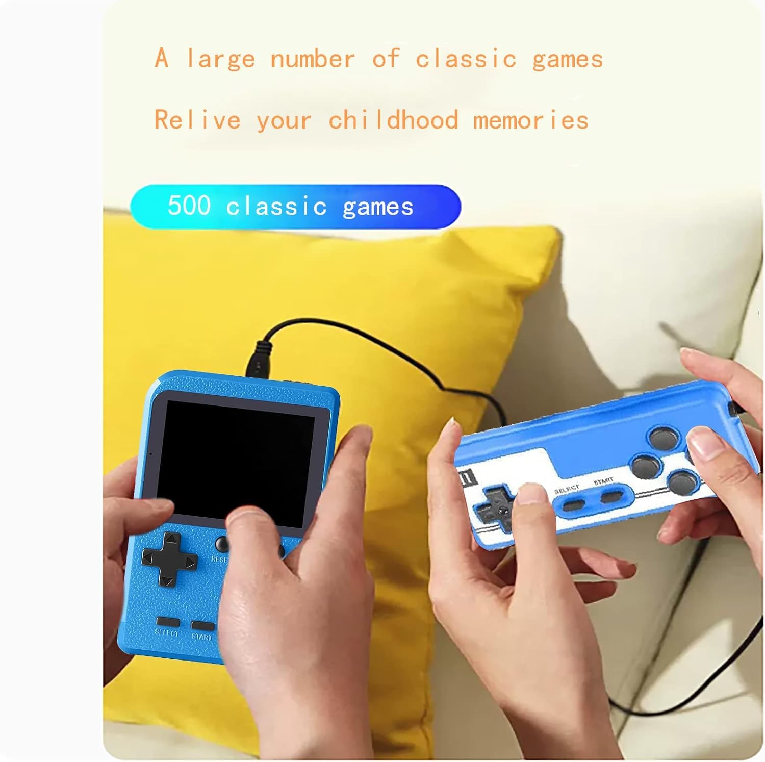 Handheld Games Console Portable Mini Retro Game Console with 500 Classical FC Games Support for Connecting TV & Two Players, 3 -Inches Screen 1020mAh Rechargeable Battery, Gift for Kids Adult