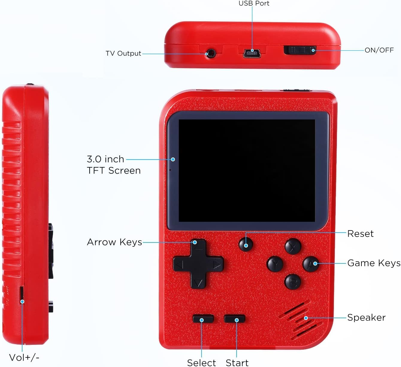 Handheld Games Console Portable Mini Retro Game Console with 500 Classical FC Games Support for Connecting TV & Two Players, 3 -Inches Screen 1020mAh Rechargeable Battery, Gift for Kids Adult