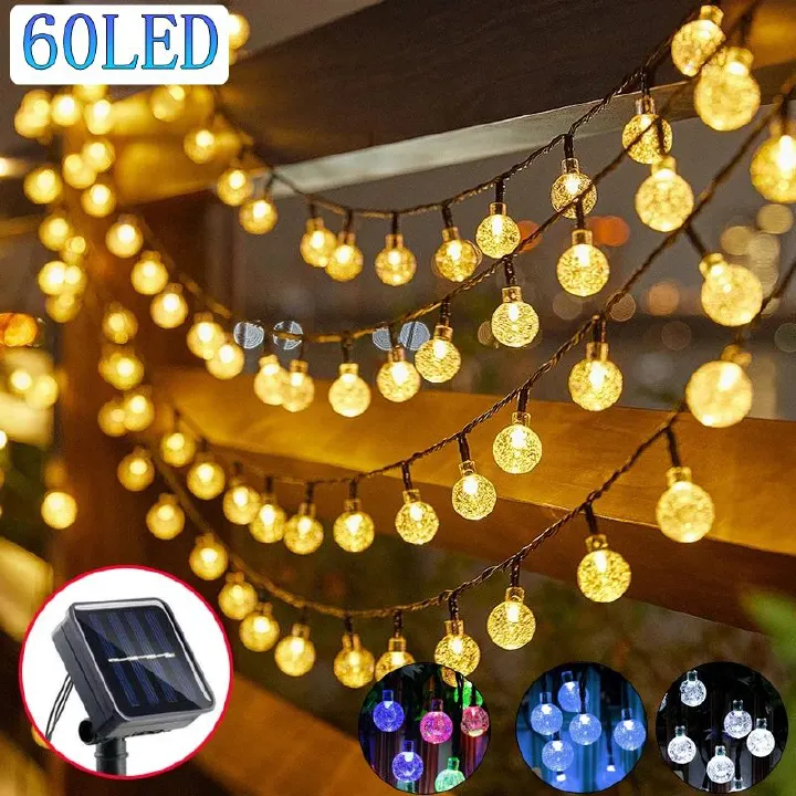 Solar Crystal Globe LED String Lights 60 LED 8 Lighting Modes IP65 Fairy Light Christmas Garland For Garden Party Decor 1pc Solar String Lights Outdoor