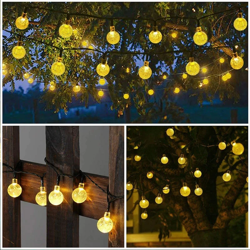 Solar Crystal Globe LED String Lights 60 LED 8 Lighting Modes IP65 Fairy Light Christmas Garland For Garden Party Decor 1pc Solar String Lights Outdoor