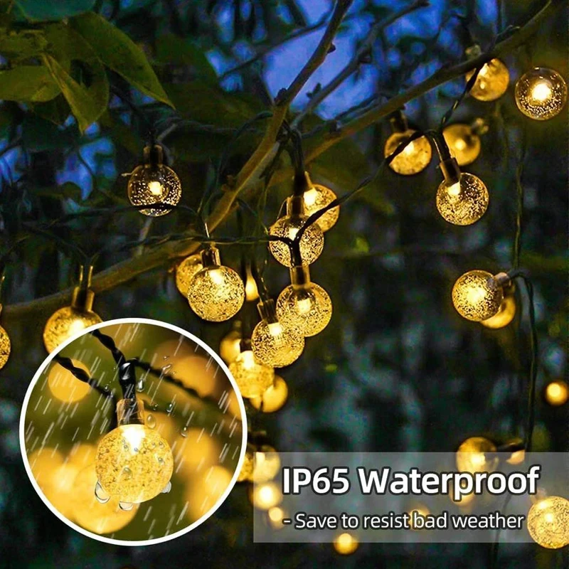 Solar Crystal Globe LED String Lights 60 LED 8 Lighting Modes IP65 Fairy Light Christmas Garland For Garden Party Decor 1pc Solar String Lights Outdoor