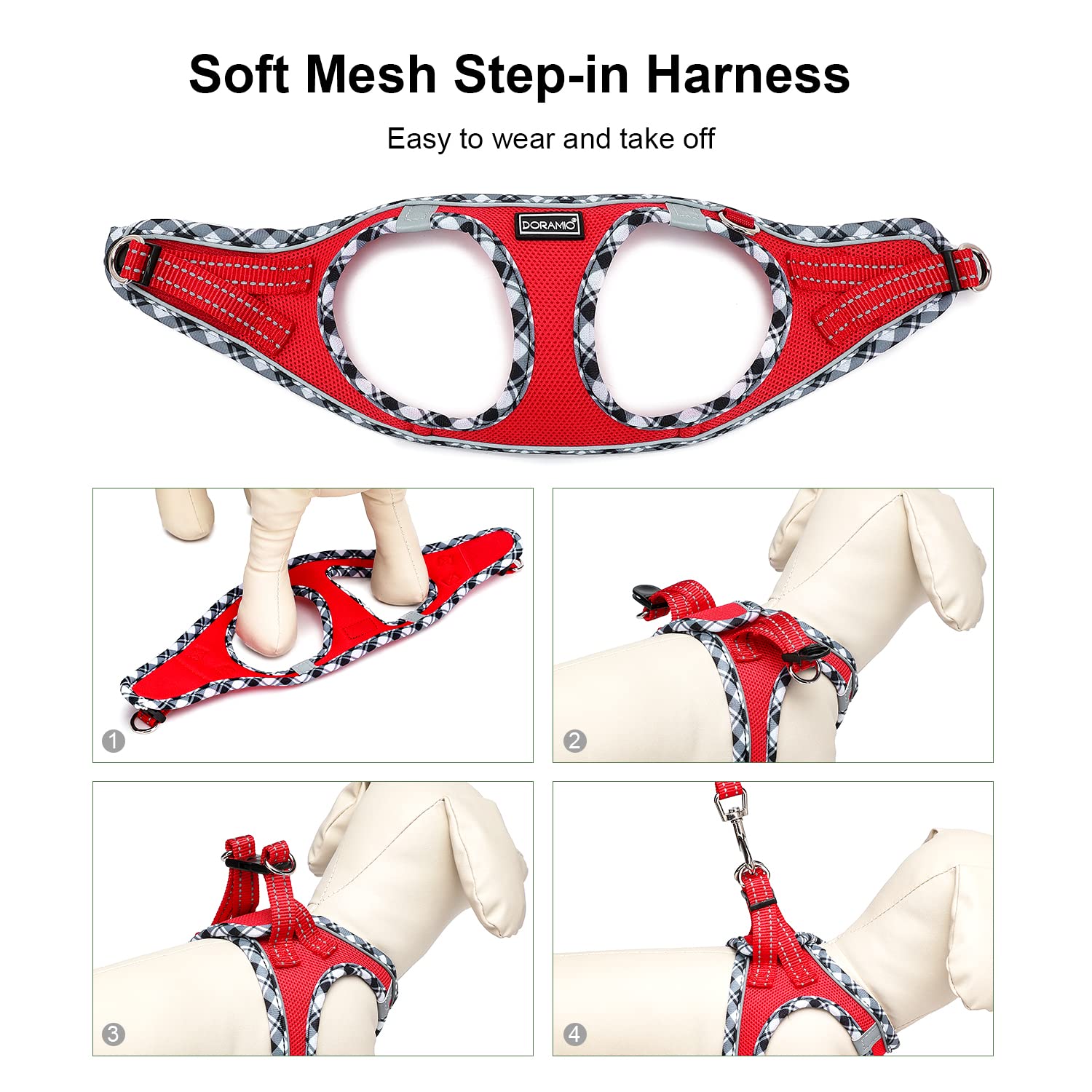 Step-in Dog Harness and Leash Set, Soft Mesh No-Chock Reflective Breathable Easy Walk Lightweight Vest Harnesses with Safety Buckle for Small Medium Dogs, Cats, Puppies XS/S/M/L/XL