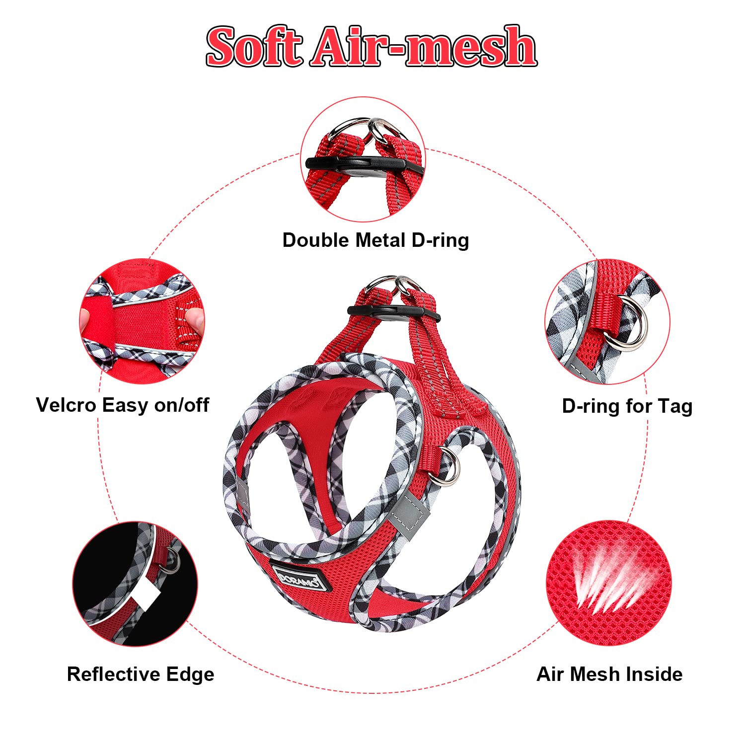 Step-in Dog Harness and Leash Set, Soft Mesh No-Chock Reflective Breathable Easy Walk Lightweight Vest Harnesses with Safety Buckle for Small Medium Dogs, Cats, Puppies XS/S/M/L/XL