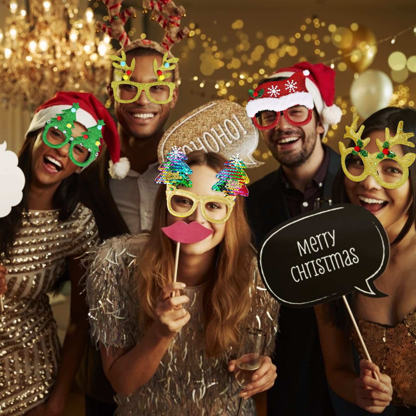 12Pcs Christmas Glasses Glitter Holiday Party Glasses Frames Christmas Decoration Accessories Costume Eyeglasses for Christmas Parties Holiday Favors (One Size Fits All)