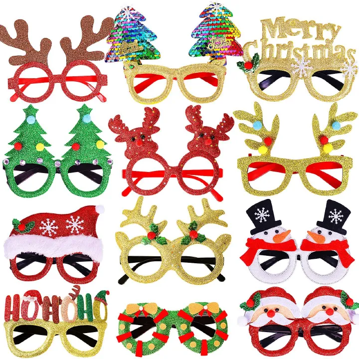 12Pcs Christmas Glasses Glitter Holiday Party Glasses Frames Christmas Decoration Accessories Costume Eyeglasses for Christmas Parties Holiday Favors (One Size Fits All)