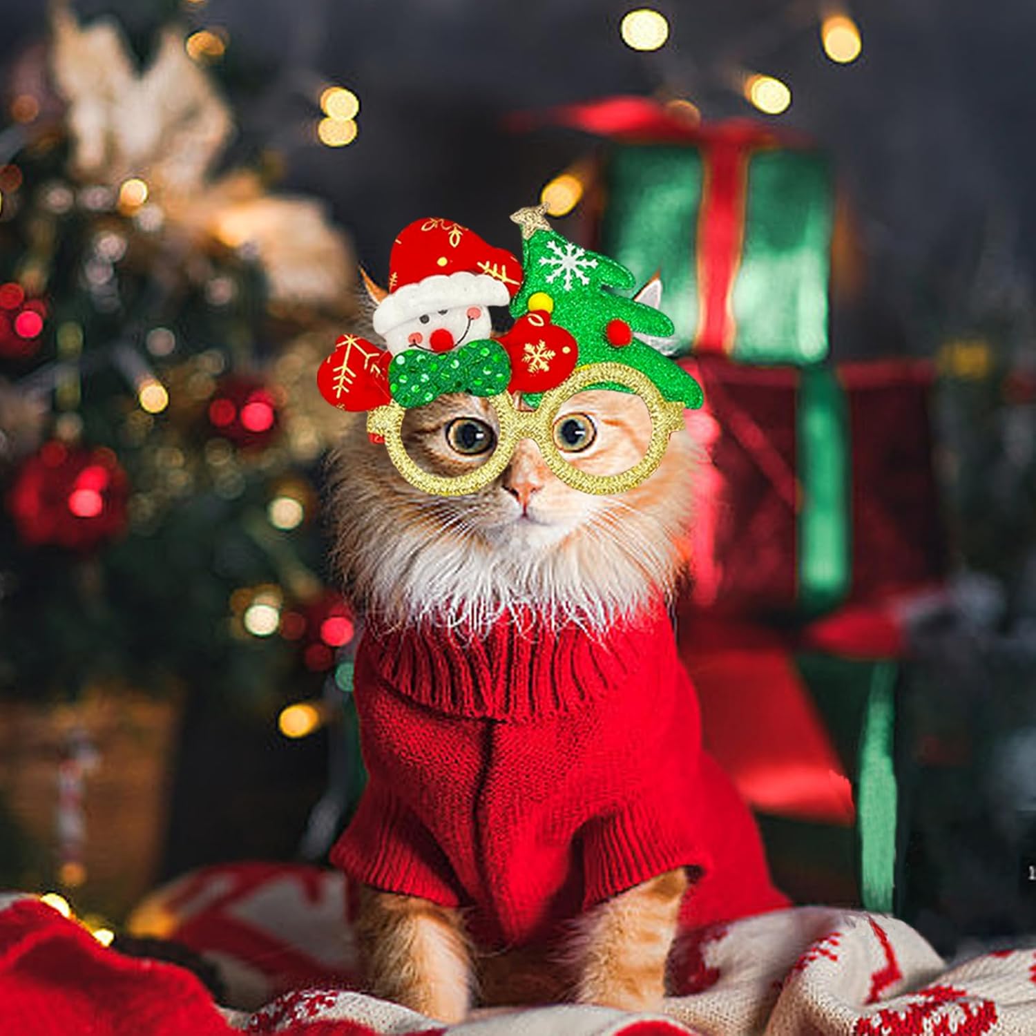 18Pcs Christmas Glasses Frame Christmas Headbands Christmas Hats Set, Hair Hoop Eyewear Eyeglasses Christmas Decoration, Santa Hat Christmas Photo Props for Xmas Party Supplies Holiday Favors