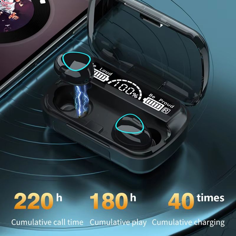 Wireless Earbuds  Bluetooth Ear Buds with Wireless Charging Case LED Power Display Light-Weight Premium Deep Bass Stereo in-Ear Earphones Built-in Mic 40 hrs Play Time-Black