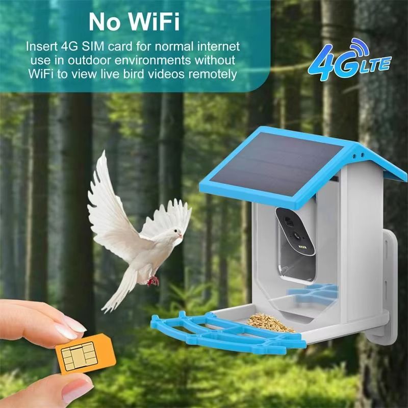 Smart Bird Feeder with Camera 1080P HD Camera Solar Panel Low Power Night Vision IPX6 Waterproof 4G or WIFI Connect