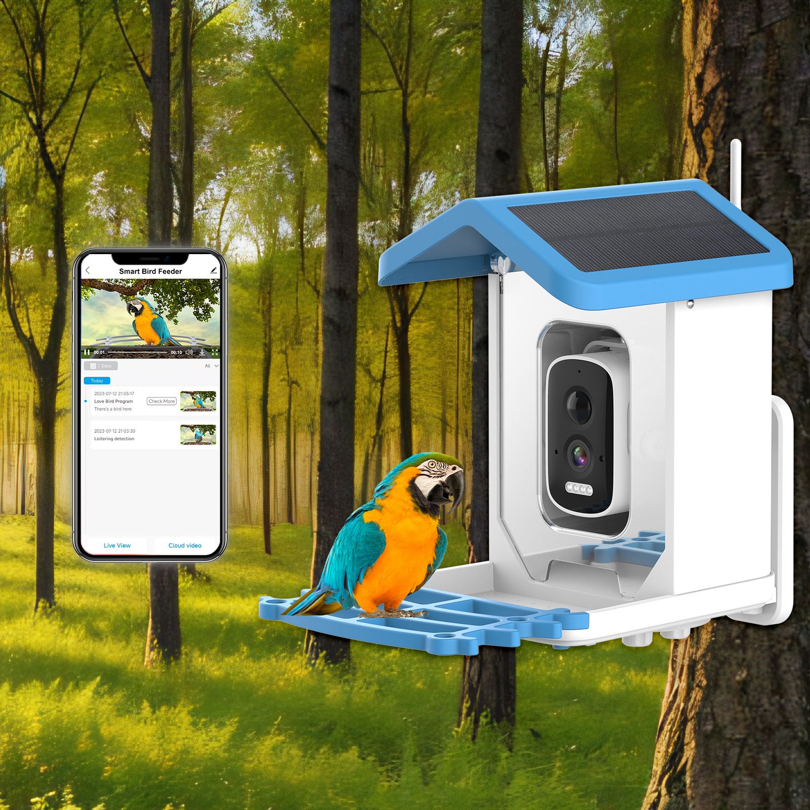 Smart Bird Feeder with Camera 1080P HD Camera Solar Panel Low Power Night Vision IPX6 Waterproof 4G or WIFI Connect