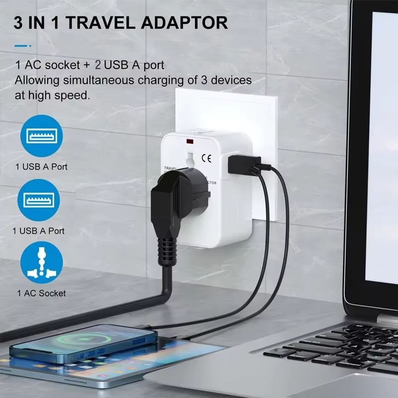 Foldable All-in-One Universal Travel Adapter EU UK US AU Power Charger Adapter Outlet Converter Socket with Dual USB 2.1a Port