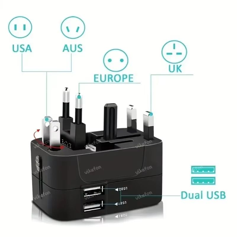 Foldable All-in-One Universal Travel Adapter EU UK US AU Power Charger Adapter Outlet Converter Socket with Dual USB 2.1a Port