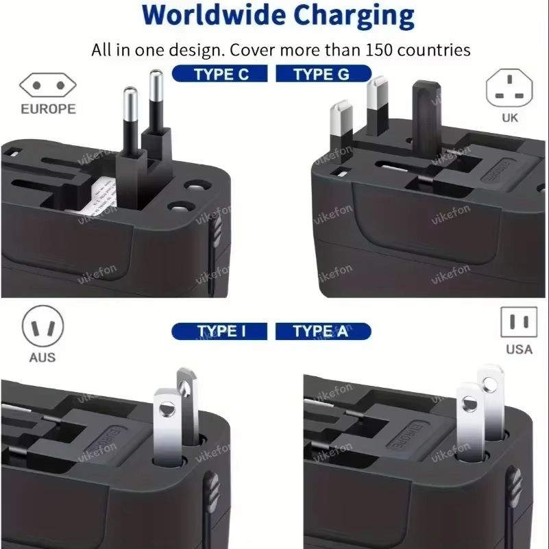 Foldable All-in-One Universal Travel Adapter EU UK US AU Power Charger Adapter Outlet Converter Socket with Dual USB 2.1a Port