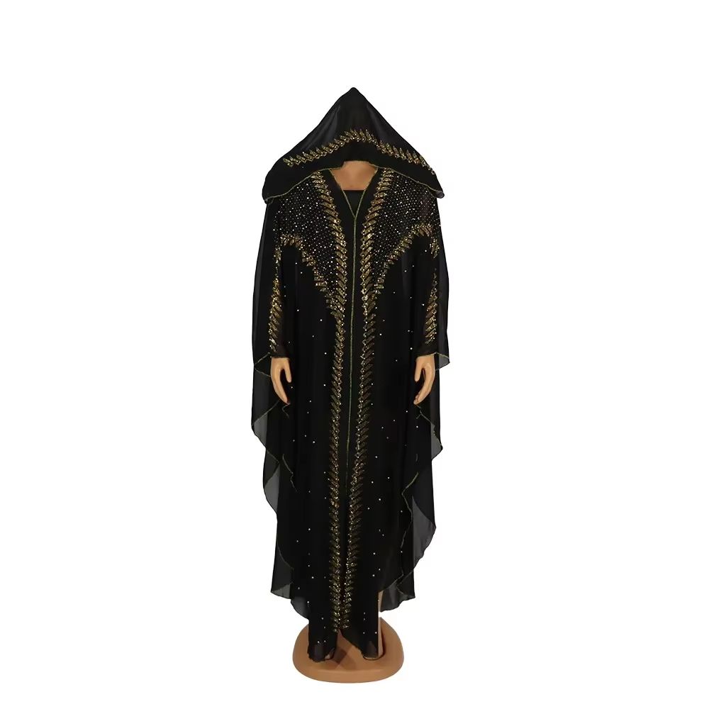 Luxury African Dresses for Women New African Clothing Dashiki Diamond Abaya Dubai Robe Evening Long Muslim Dress Hood Cape