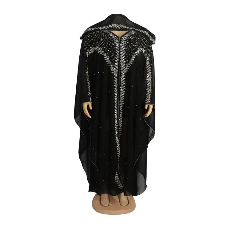 Luxury African Dresses for Women New African Clothing Dashiki Diamond Abaya Dubai Robe Evening Long Muslim Dress Hood Cape