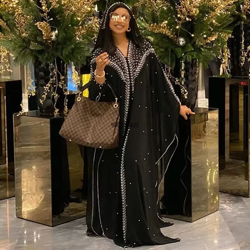 Luxury African Dresses for Women New African Clothing Dashiki Diamond Abaya Dubai Robe Evening Long Muslim Dress Hood Cape