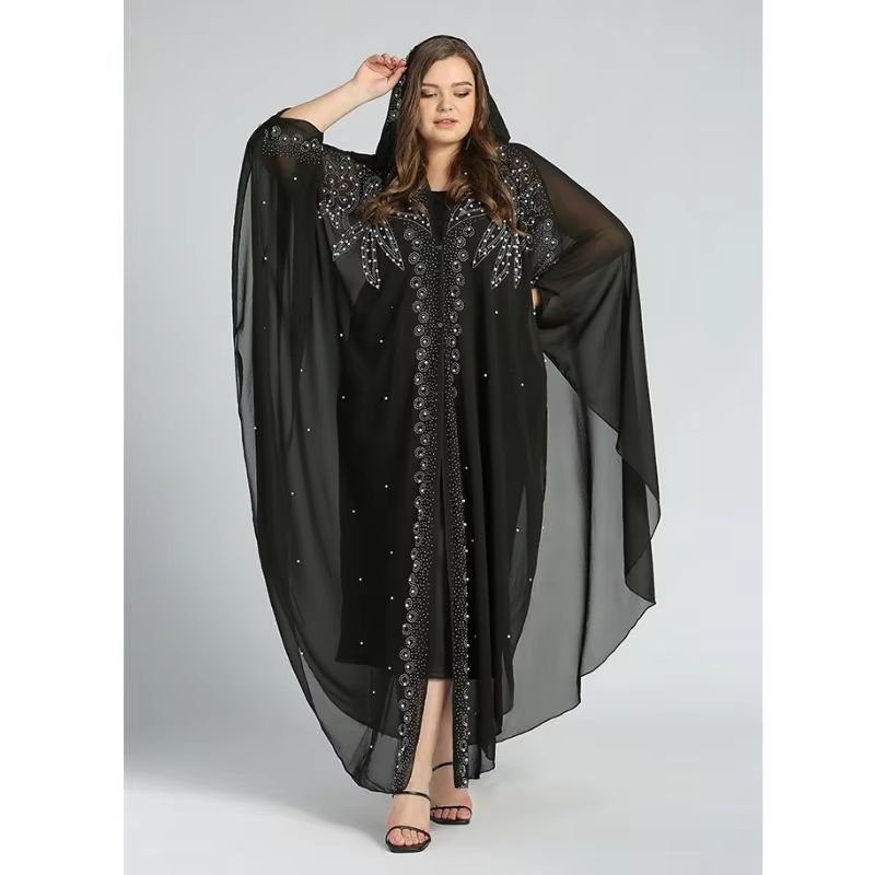 Luxury African Dresses for Women New African Clothing Dashiki Diamond Abaya Dubai Robe Evening Long Muslim Dress Hood Cape