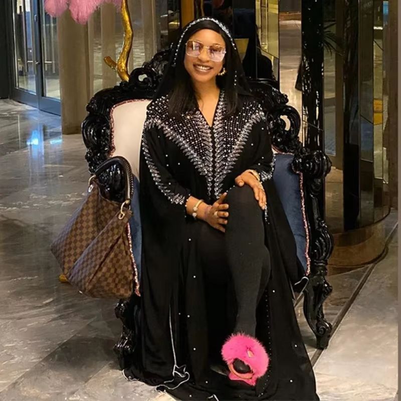 Luxury African Dresses for Women New African Clothing Dashiki Diamond Abaya Dubai Robe Evening Long Muslim Dress Hood Cape