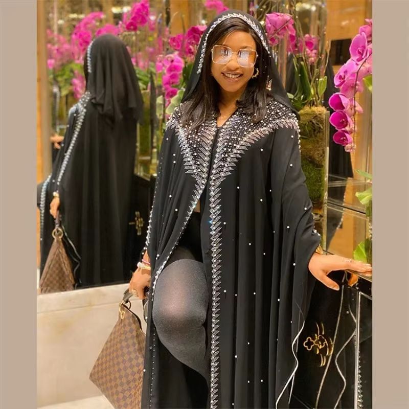 Luxury African Dresses for Women New African Clothing Dashiki Diamond Abaya Dubai Robe Evening Long Muslim Dress Hood Cape