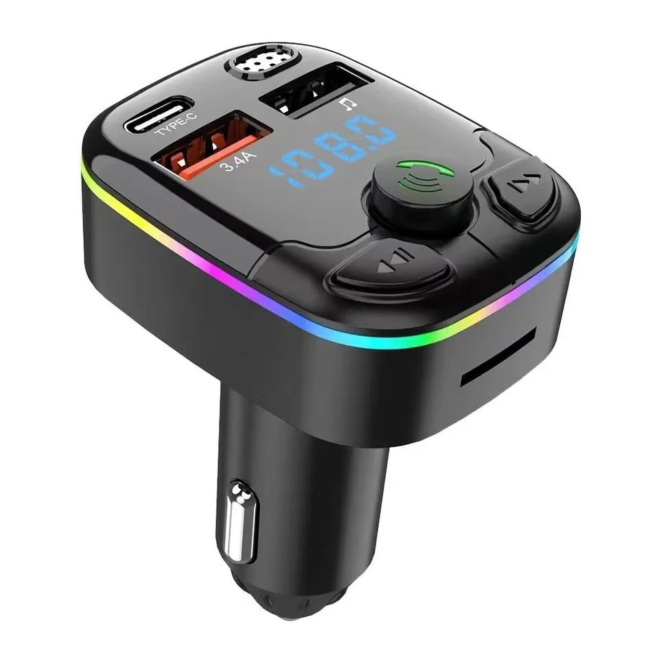 Car Charger Bluetooth 5.0 FM Transmitter PD Type-C Dual USB Ambient Player MP3 Charger Type-C Wireless Light Handsfree