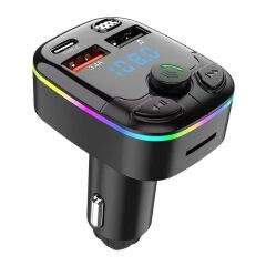 Car Charger Bluetooth 5.0 FM Transmitter PD Type-C Dual USB Ambient Player MP3 Charger Type-C Wireless Light Handsfree